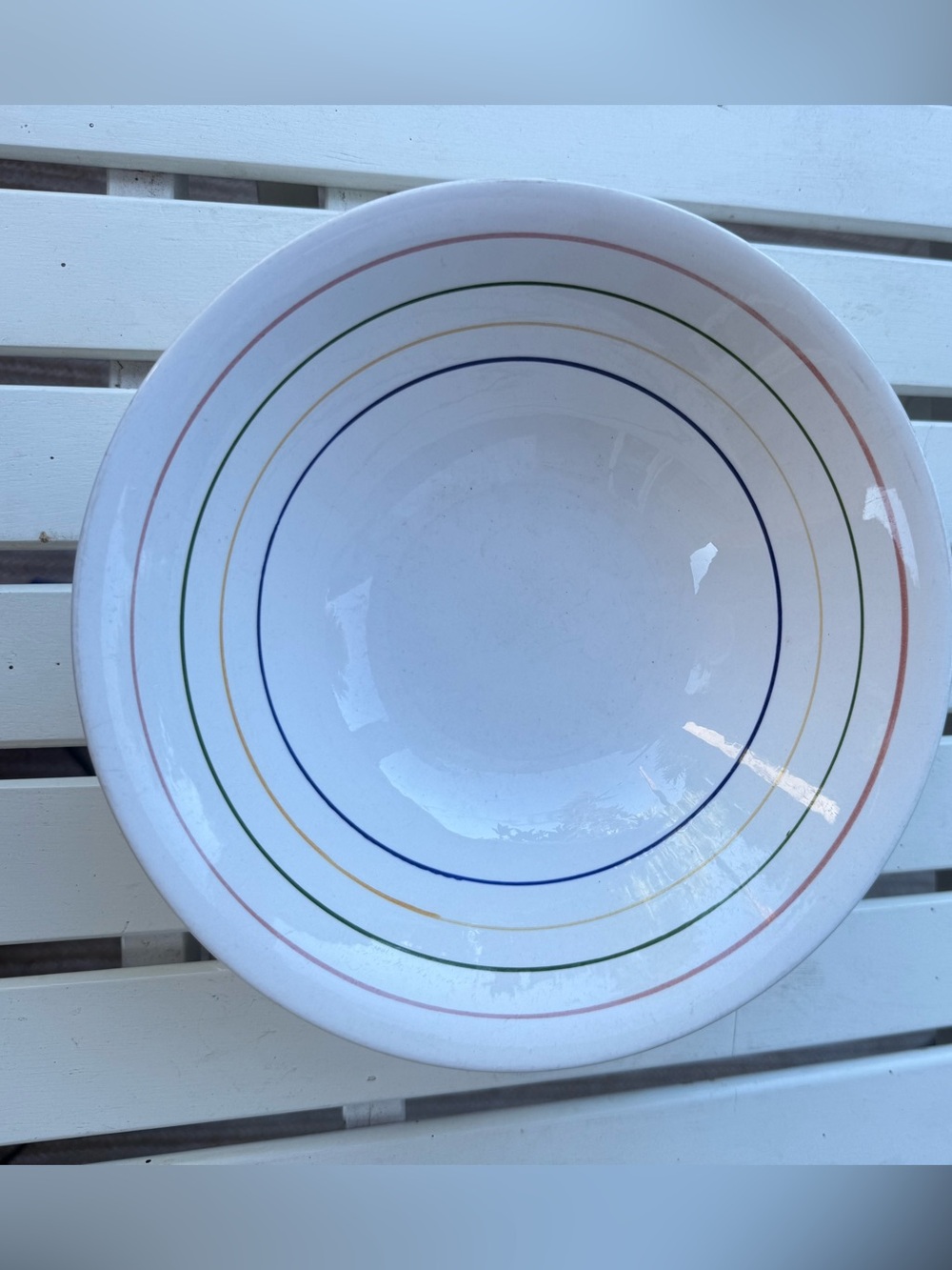 Sunnycraft Rainbow Bowl Stripe White Genuine Ironstone Hand Painted Oven Proof - Picture 3 of 10